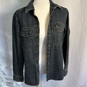 Duluth Trading Co Dark Wash Denim Button Down Shirt